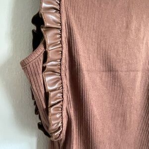 Anthropologie Brown Tank with Faux Leather Ruffle